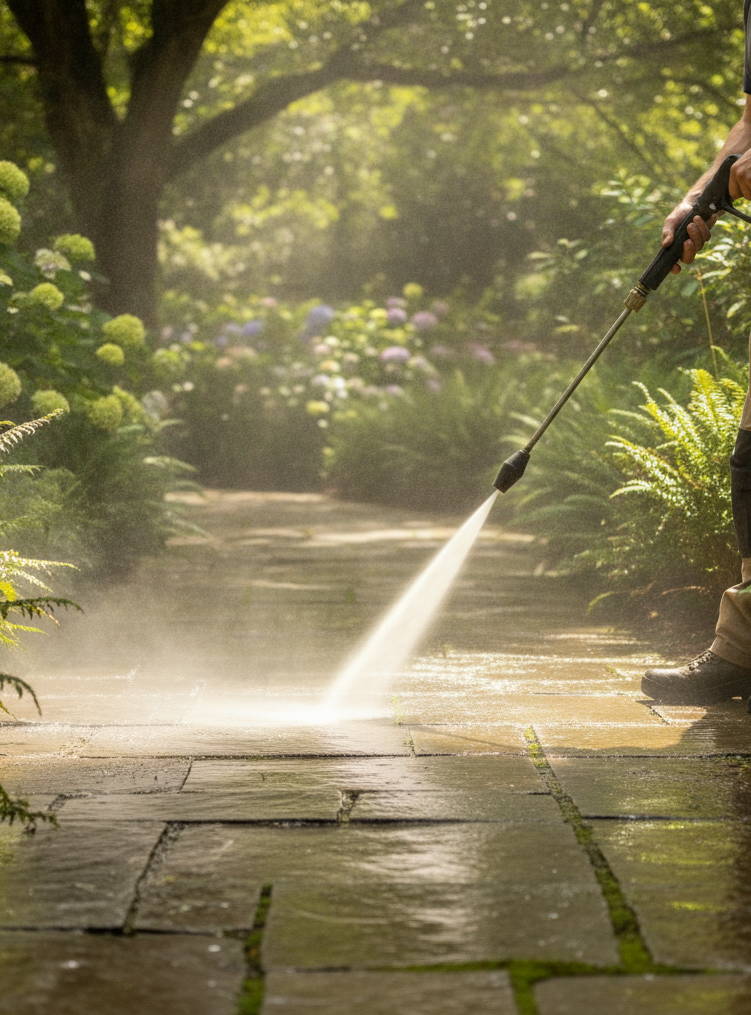 garden walkway pressure washing